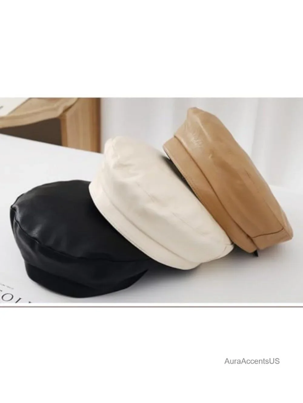 PU Leather Vintage Beret Hat Adjustable Newsboy Cap